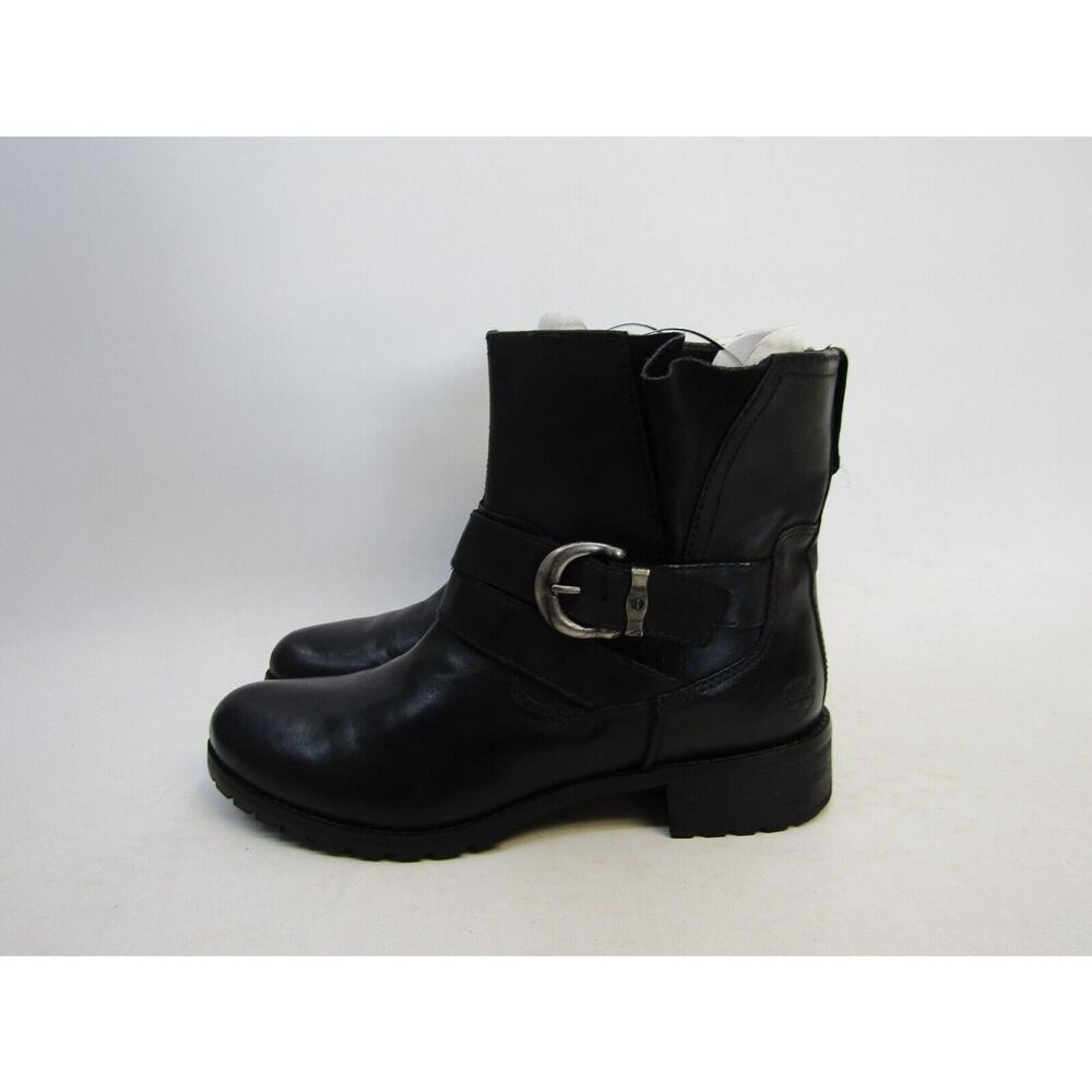 Timberland Womens Size 9.5 M Black Leather Buckle Ankle Fashion Boots